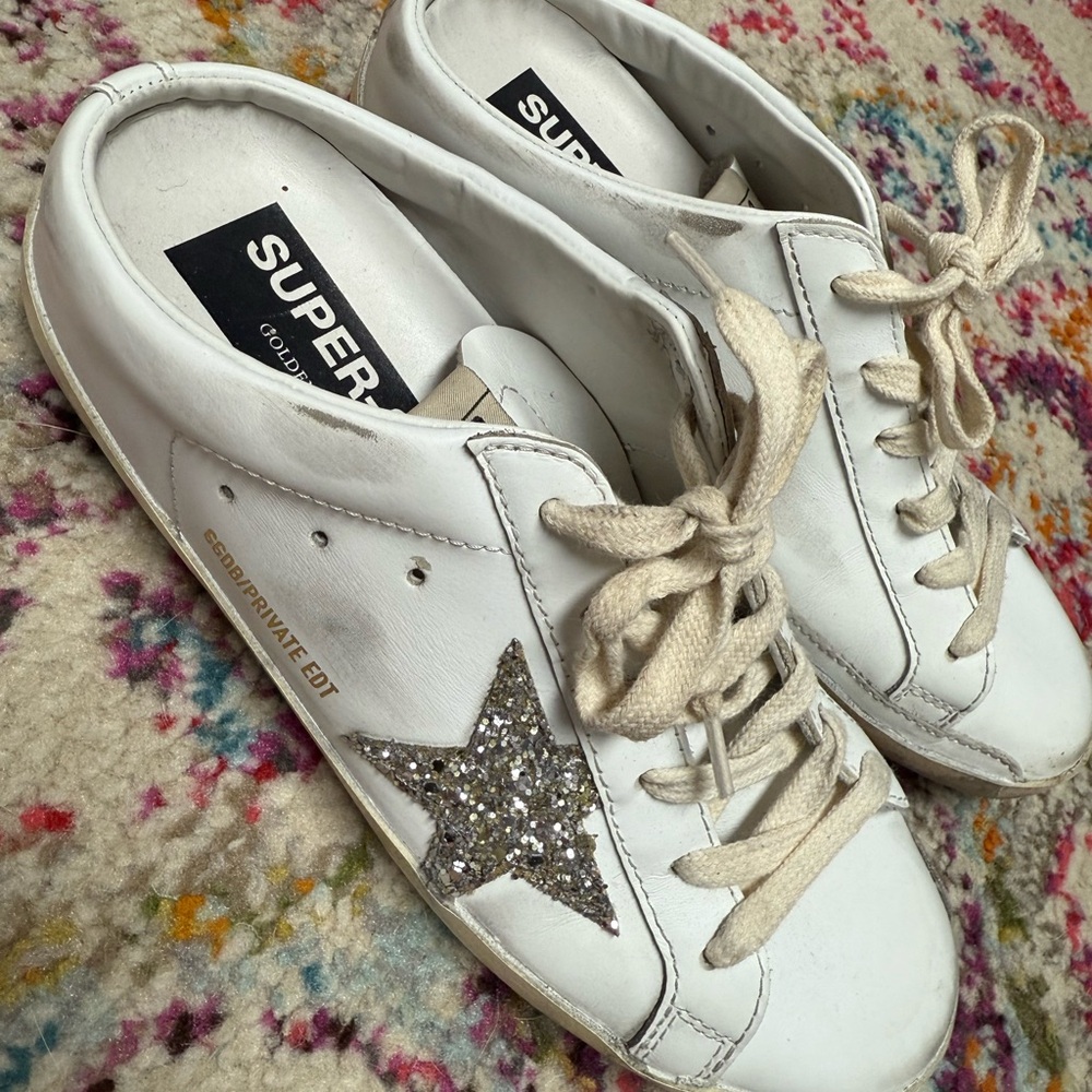 Golden Goose White Sneakers with Silver Glitter Star